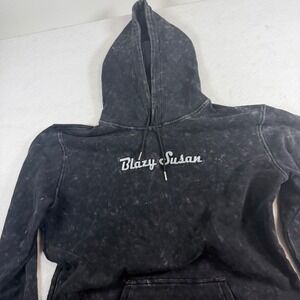Blazy Susan Mineral Wash Hoodie Charcoal Black Embroidered Logo XXL 100% Cotton